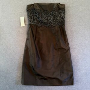 Ann Taylor Petite 2P NWT 100% Silk Strapless Lace Cocktail Dress Brown